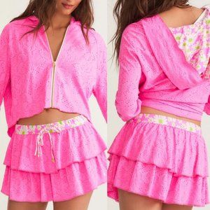 LoveShackFancy x Hurley Pink Paisley Eyelet Tiered Mini Skirt